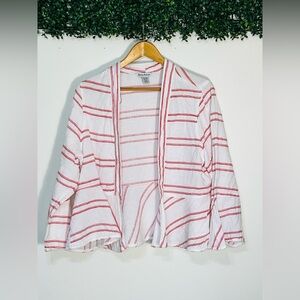 Tommy Bahama Linen Jacket Womens XL Marcella Stripe Bell Sleeve Pink